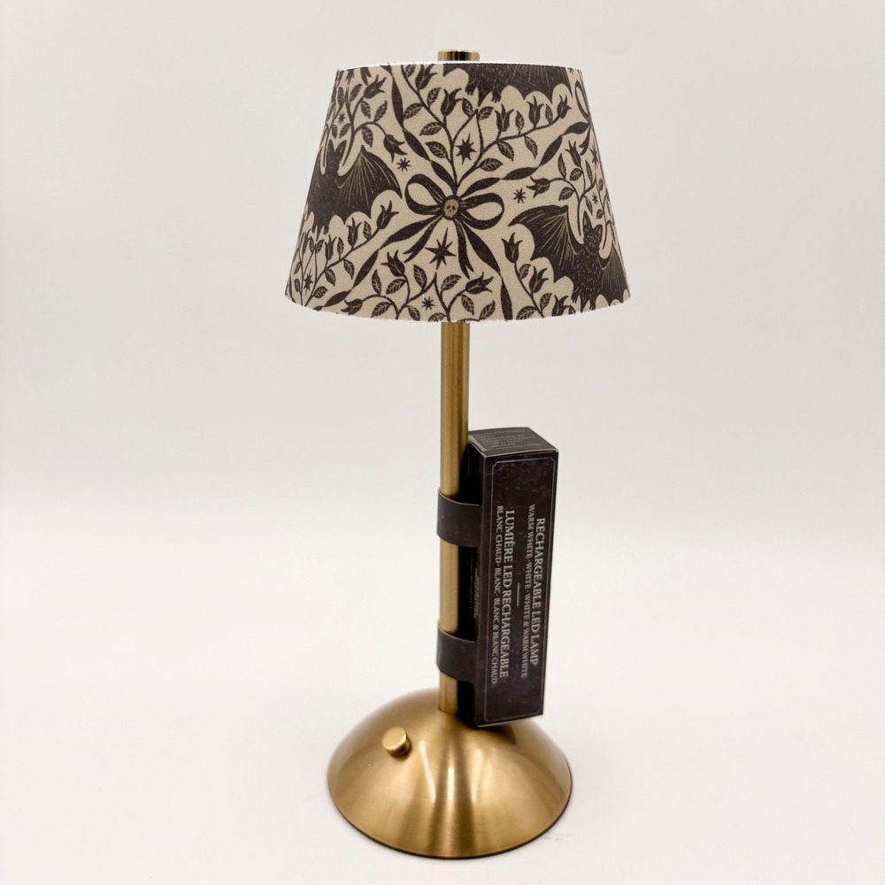 Bella Lux Bat Toile Rechargeable LED Lamp Gold Base USB-C Dimmable Gothic Decor